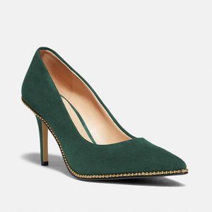 Coach Waverly Suede Pump NIB Dark Jade Size 6